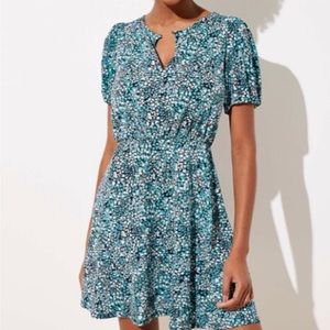 𝅺Loft Wildflower Floral Puff Sleeve Flare Mini Dress in Blue Size 6